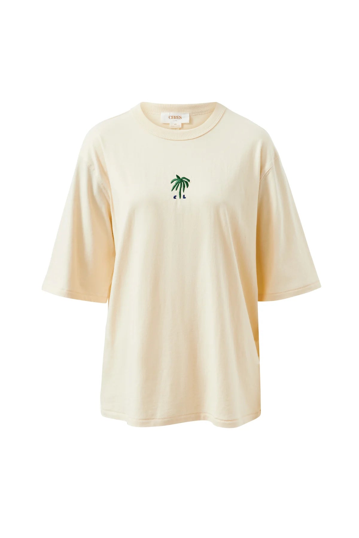 Luna Relaxed Tee - Buff True Navy Embroidery