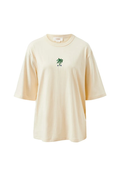 Luna Relaxed Tee - Buff True Navy Embroidery
