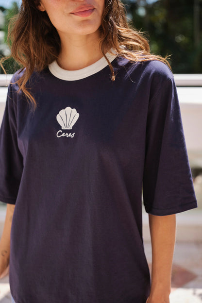 Luna Oversized Tee - Navy Shell Print