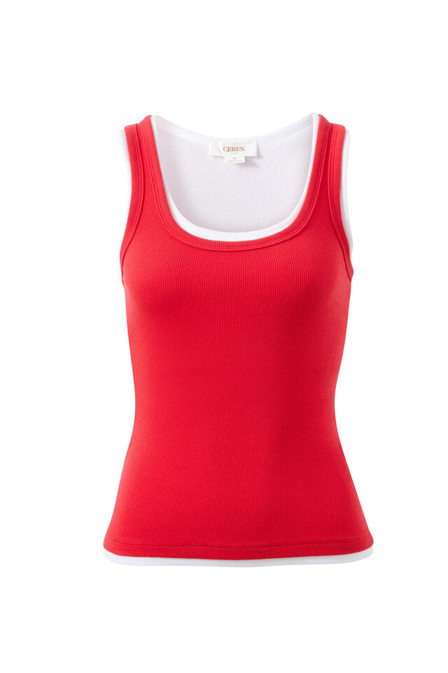 Skylar Layered Rib Tank - Red White