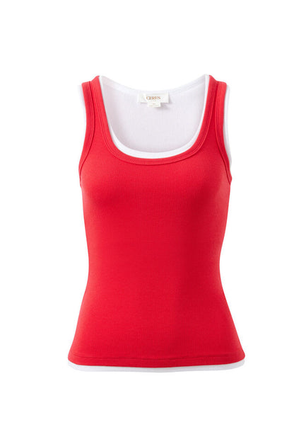 Skylar Layered Rib Tank - Red White