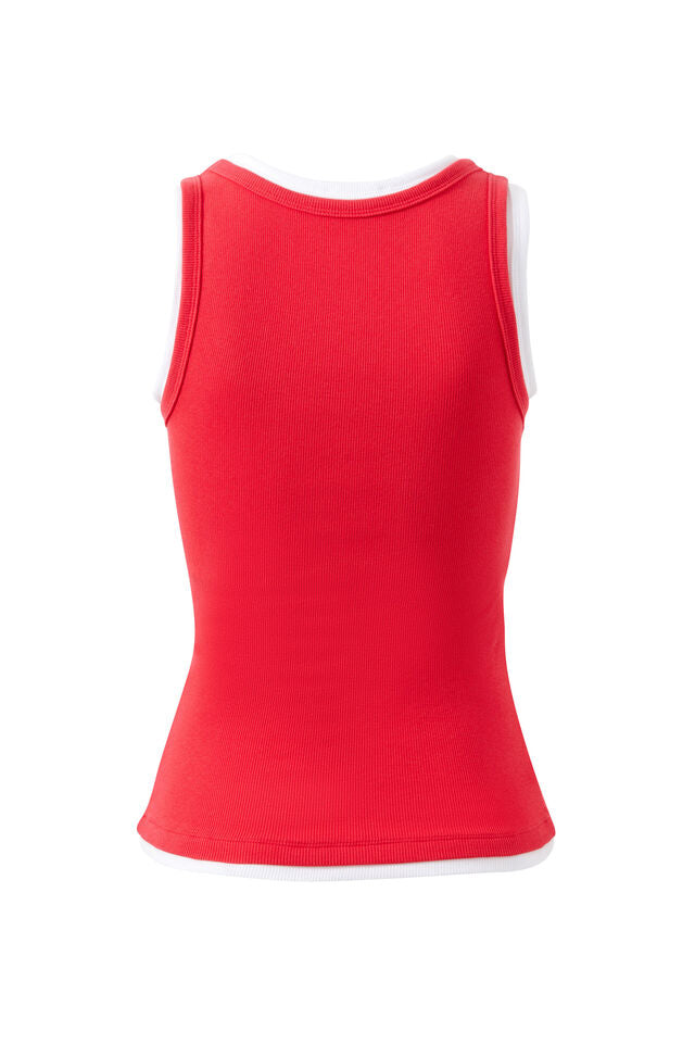 Skylar Layered Rib Tank - Red White