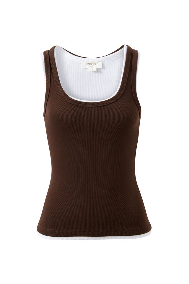 Skylar Layered Rib Tank - Choc White