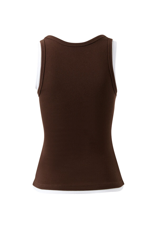 Skylar Layered Rib Tank - Choc White