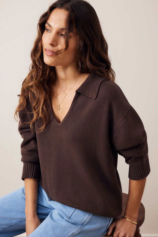 Eliza Collared Knit - Brunette Brown