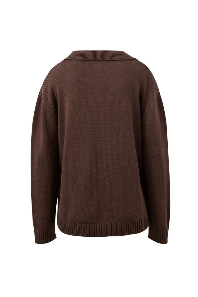 Eliza Collared Knit - Brunette Brown