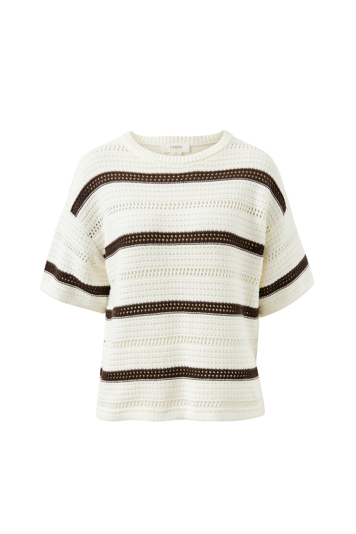 Nellie Boxy Knit Tee - Brunette Stripe