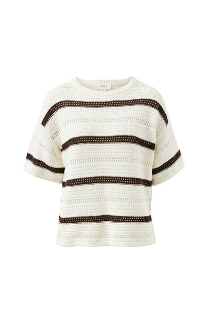Nellie Boxy Knit Tee - Brunette Stripe