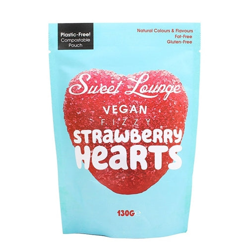 Vegan Fizzy Strawberry Hearts 130g