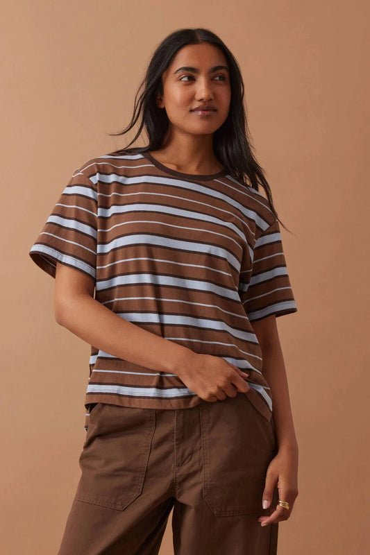 Stevie Slouchy Tee - Choc Retro Stripe