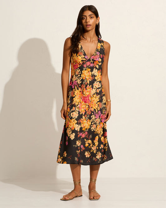 Lara Midi Dress - Black Floral