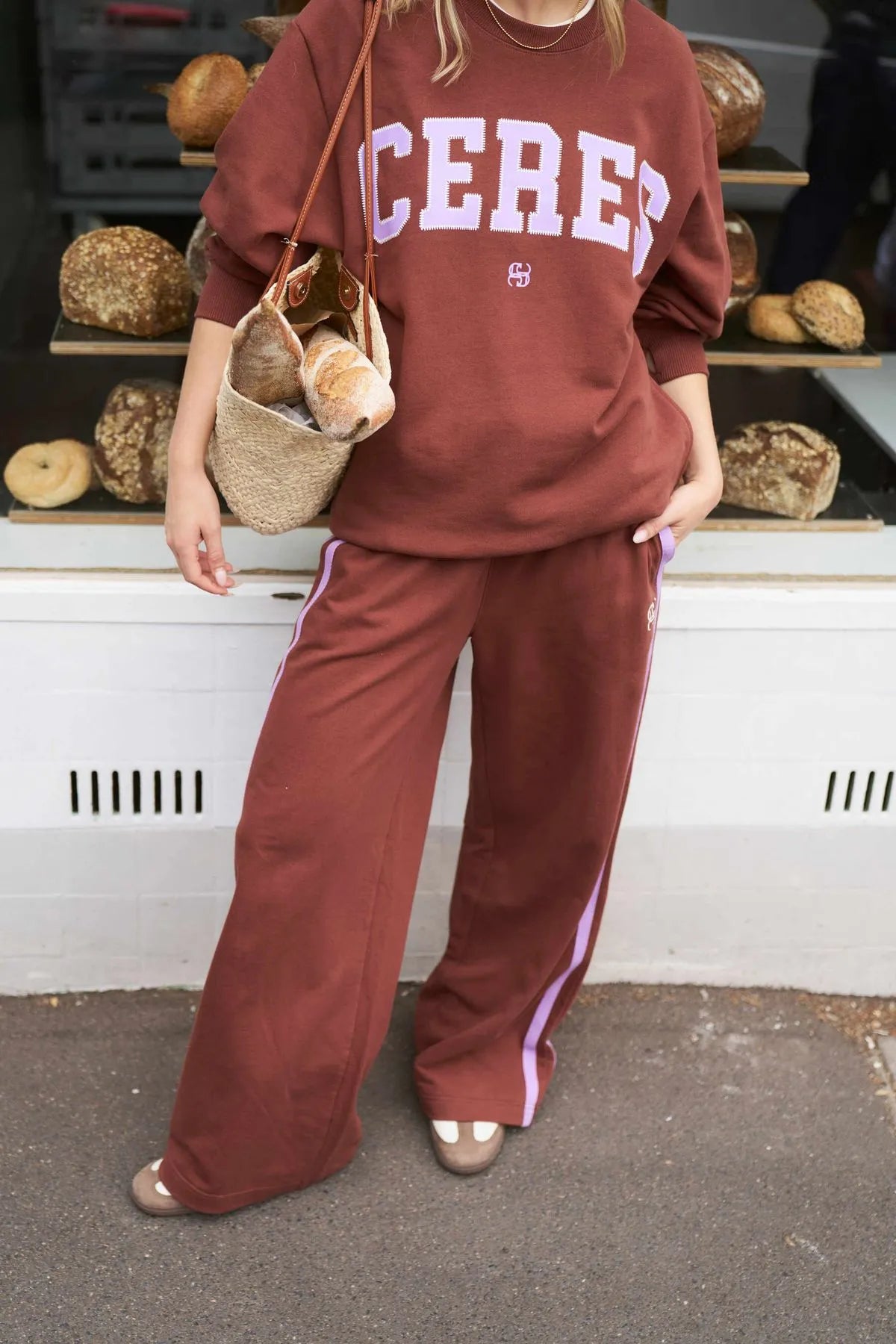 Gigi Wide Leg Terry Trackpant - Burnt Toffee