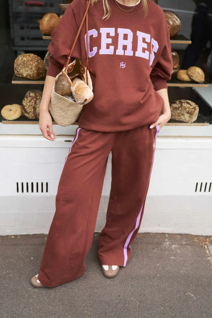 Gigi Wide Leg Terry Trackpant - Burnt Toffee