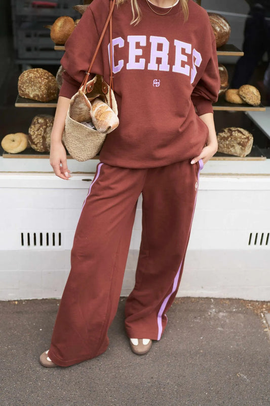 Gigi Wide Leg Terry Trackpant - Burnt Toffee