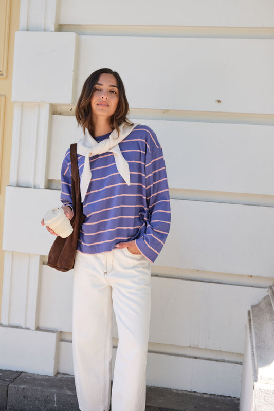 Beau Long Sleeve Slouchy - Washed Navy, Pink Clay