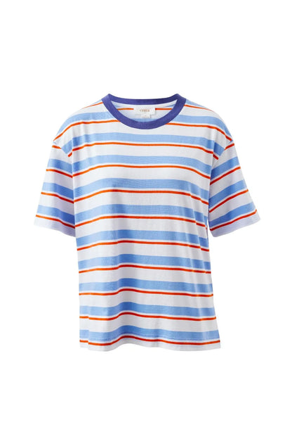 Stevie Slouchy Tee - Sky Blue, Flame Stripe