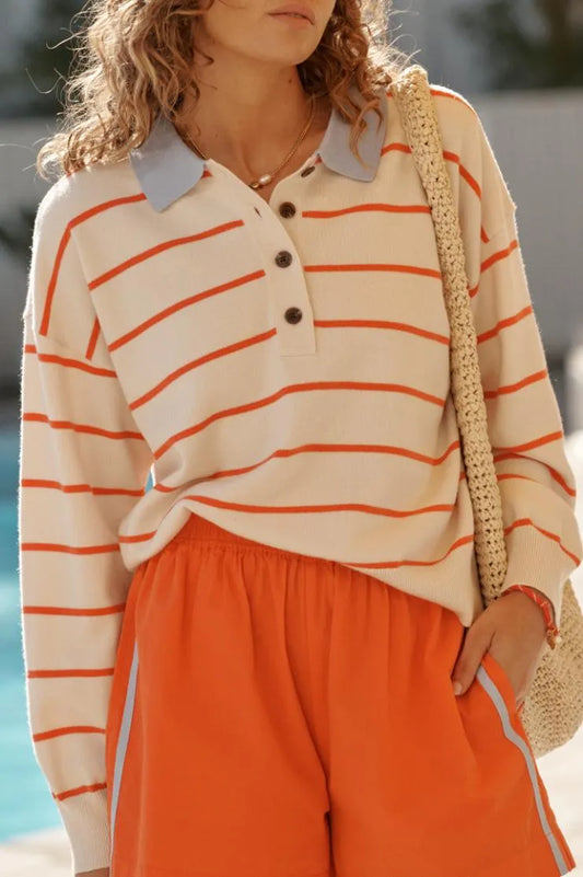 Jessa Rugby Knit - Flame Ecru Stripe