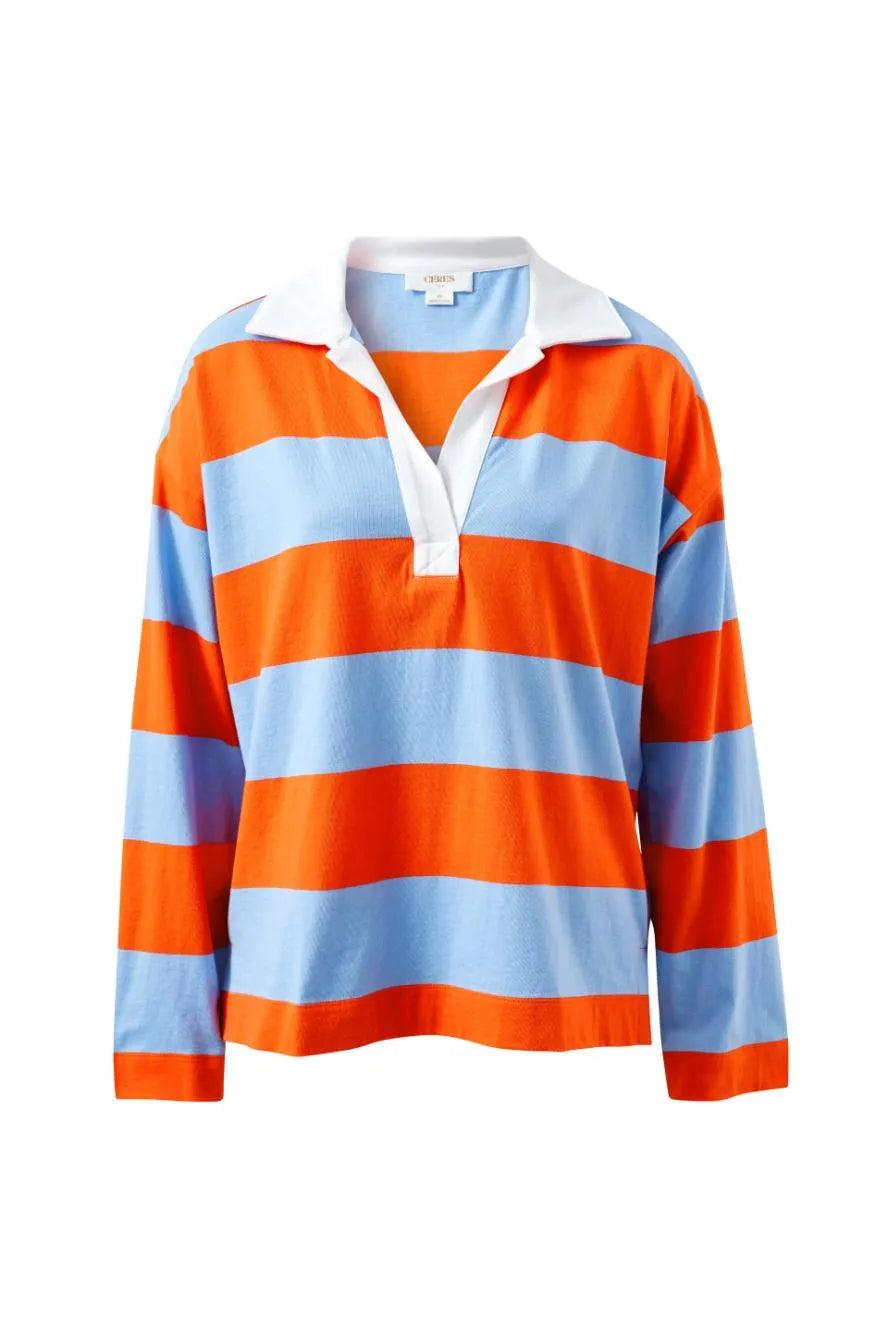 Shelby Slouchy Rugby Top - Sky Blue Flame Stripe