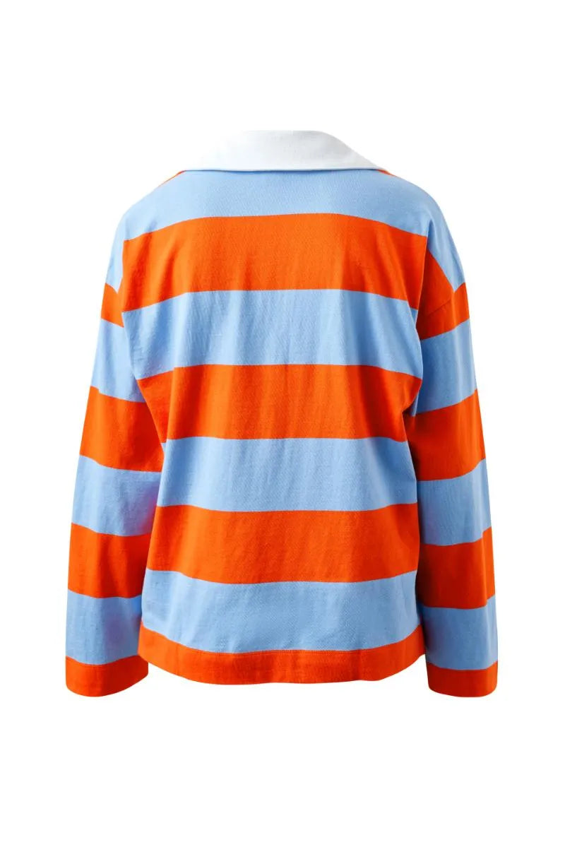 Shelby Slouchy Rugby Top - Sky Blue Flame Stripe