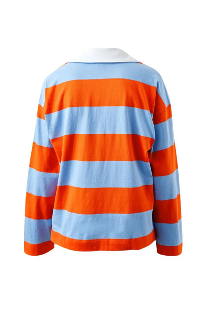Shelby Slouchy Rugby Top - Sky Blue Flame Stripe