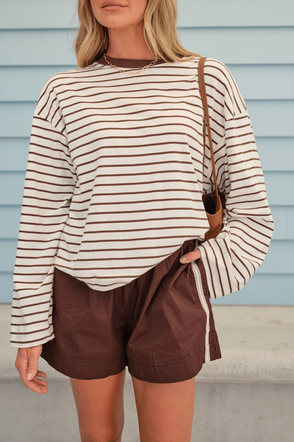 Beau Long Sleeve Slouchy - Milk Brunette Brown Stripe