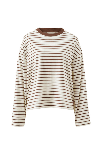 Beau Long Sleeve Slouchy - Milk Brunette Brown Stripe