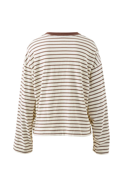 Beau Long Sleeve Slouchy - Milk Brunette Brown Stripe