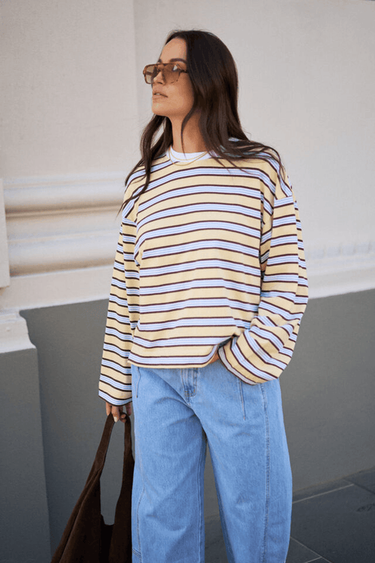 Beau Long Sleeve Slouchy - Butter Brunette Stripe