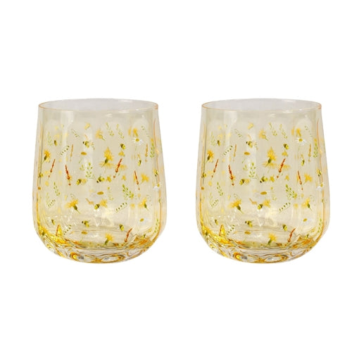 Bee Meadow Floral Tumbler Glass Yellow