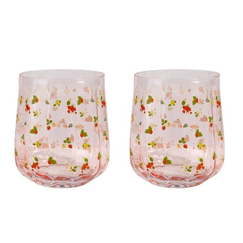 Strawberry Fields Floral Tumbler Glass Pink