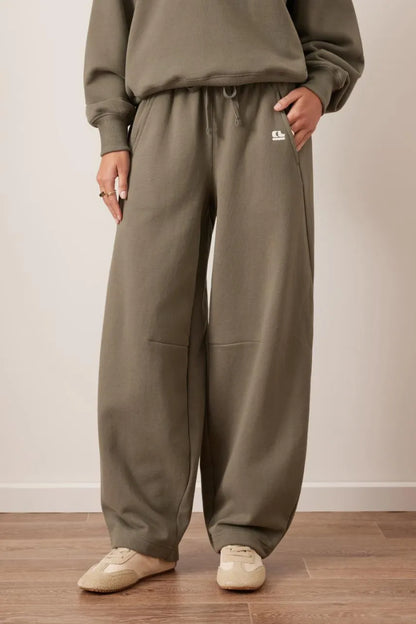 Elise Barrel Leg Trackpant - Washed Olive