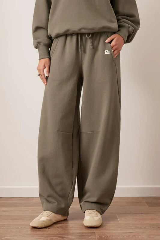 Elise Barrel Leg Trackpant - Washed Olive