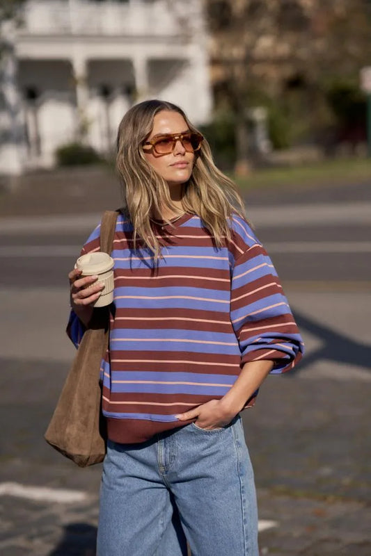 Romy Crew - Vintage Blue Pink Clay Stripe
