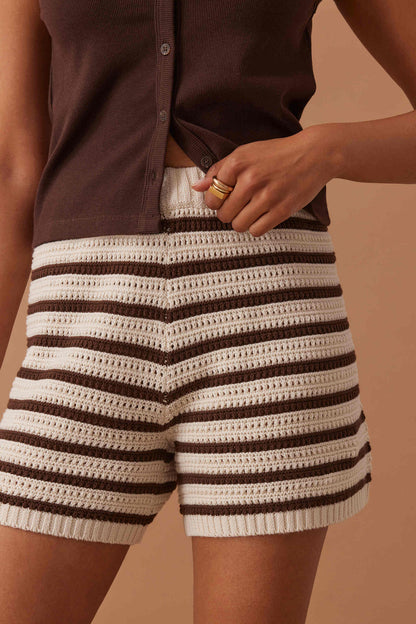 Molly Knit Shorts - Choc Stripe